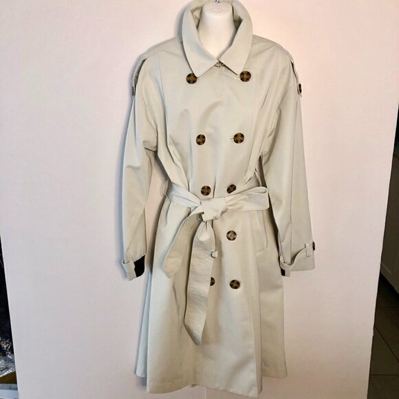 SØSKEN Classic Trench Coat Double-Breast Tie Bone/Ecru Tortoise Shell Buttons XL - Picture 14 of 16